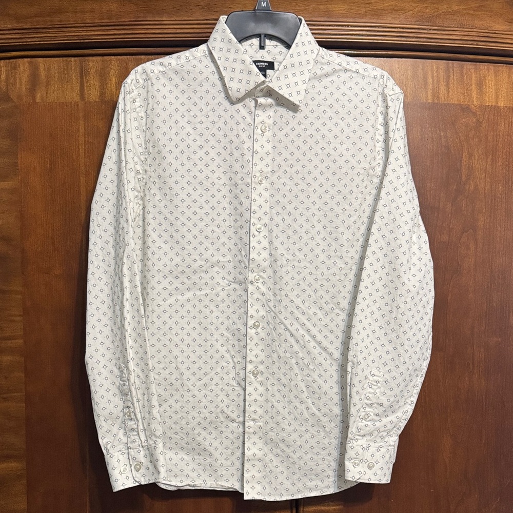 Express White Geometric Pattern Shirt - image 1